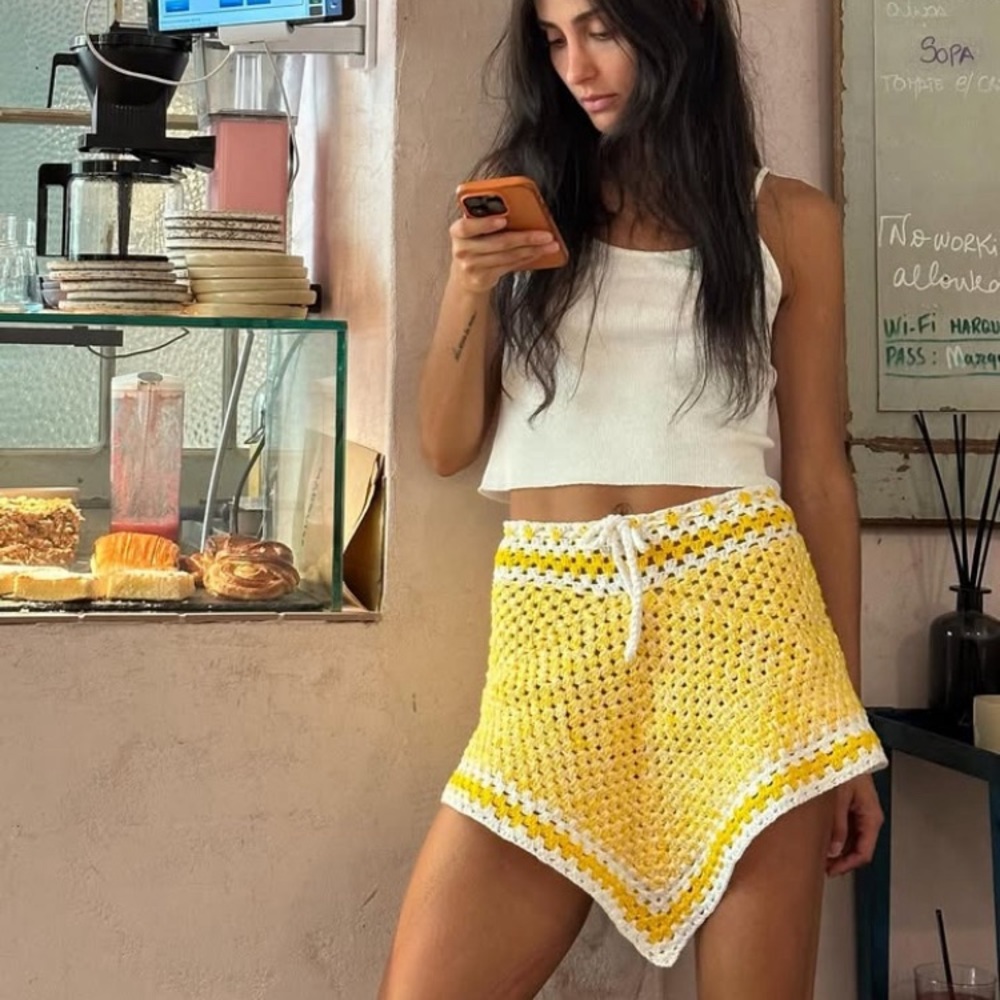 Eliou handmade crochet triangle mini skirt